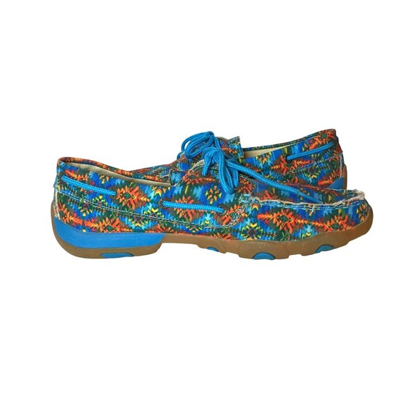 Twisted X Women's 8M Canvas Boat Shoe Driving Mocs Blue Aztec - Picture 7 of 9
